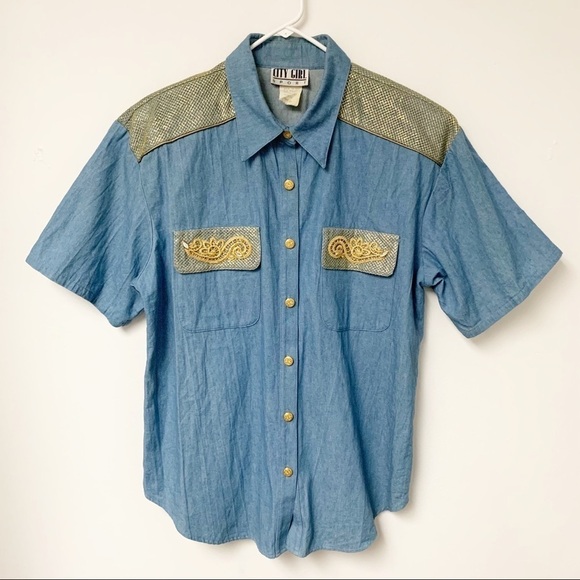 Vintage City Girl Western Button Up Denim Shirt - Picture 1 of 11